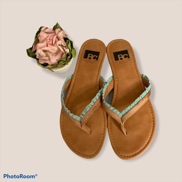 BC Footwear Tan Sandal with Aqua Frill - Picture 2 of 9